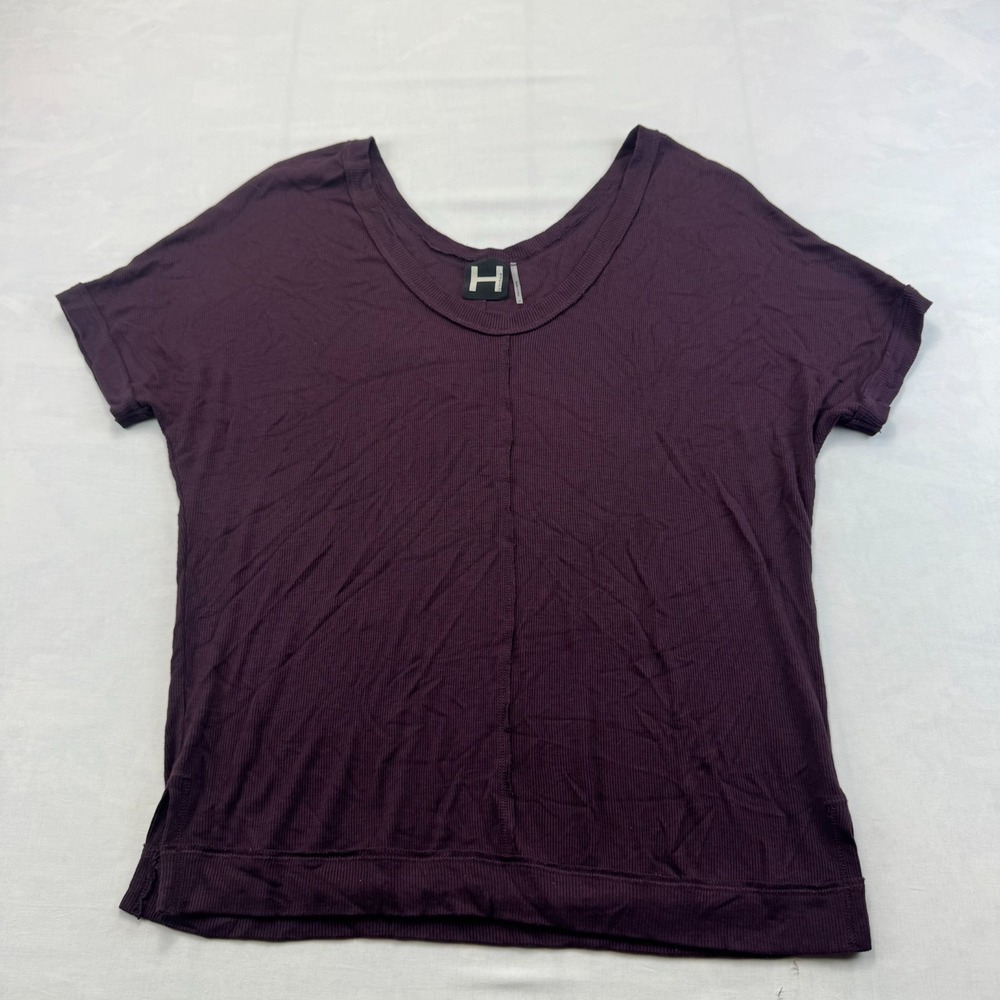 H By Bordeaux T-Shirt Womens S Purple Ribbed Short Sleeve Scoop Neck Summer Tee